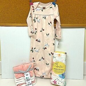NWT Carters Preemie Gown and Copper Pearl Swaddle Bundle